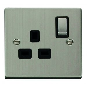 1 gang 13A DP switched socket outlet - black inserts