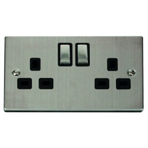 2 gang 13A DP switched socket outlet - black inserts