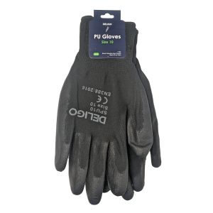 Gloves close-fit PU coated black large