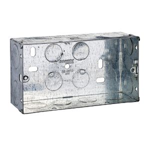 Metal Switch &amp; Socket Box- 2 Gang Round KO Adj. 47mm