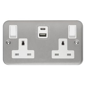 13 Amp Metalclad Socket Outlets - 2 gang switched with type A &amp; C USB outlets