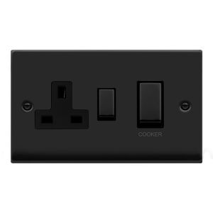 45A Ingot 2 Gang DP Switch With 13A sw socket Black
