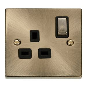 13A Ingot 1 Gang DP Switched Socket - Black - Antique Brass