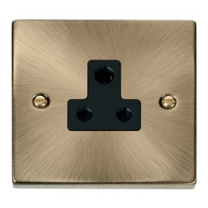 5A Round Pin Socket 1 Gang - Black - Antique Brass