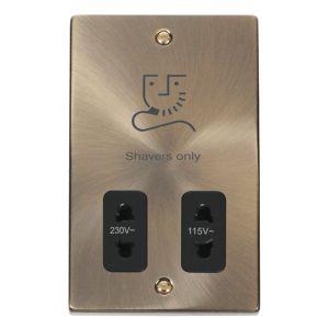 Shaver Socket Dual Voltage - Black - Antique Brass