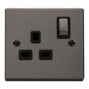 13A Ingot 1 Gang DP Switched Socket - Black - Black Nickel