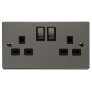 13A Ingot 2 Gang DP Switched Socket - Black - Black Nickel