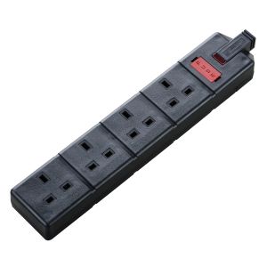 Extension socket 4 gang rewireable black
