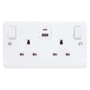 13 Amp Socket Outlets - 2 gang switched with type A &amp; C USB outlets