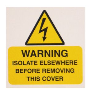 Warning isolate elsewhere - 75 x 75mm Pk10