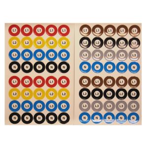 Colour coded &amp; lettered phase discs - 25mm dia - 5 sheets of 40