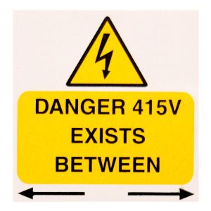 Danger 415v exists between phases - 75 x 75mm Pk5