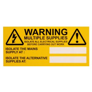  Warning multiple supplies label - 130 x 60mm Pk10