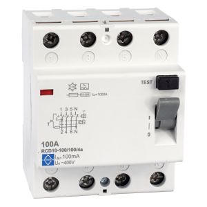  RCD - 4 pole 100A 100mA, 10kA 