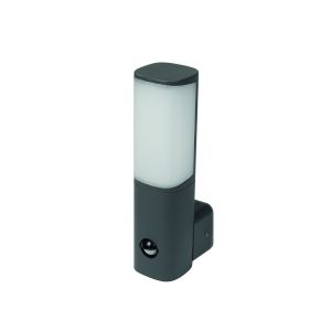 Wall &amp; Bollard Lights - 7W IP44 LED wall light, 3000K, c/w PIR dark grey