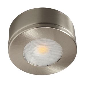 Mains Voltage Circular Cabinet Lights - 2.5W LED 240V - brushed chrome 3000K