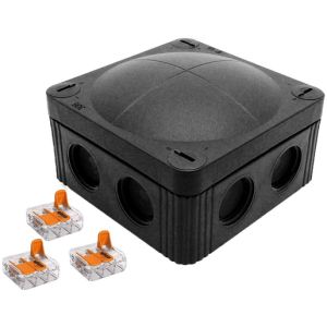 Weatherproof Cable Junction Box - Black - c/w 3 pole connectors